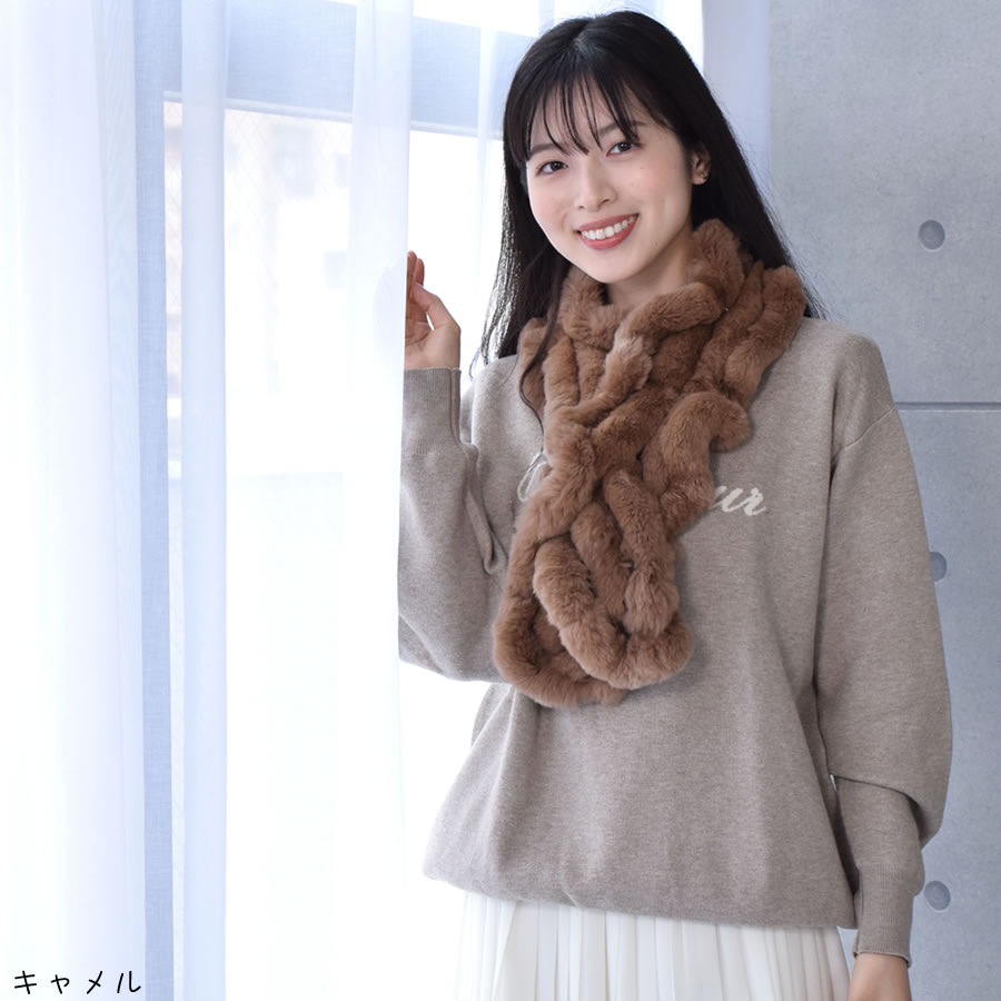 レッキスラビット フリル マフラー レッキス ふわふわ リアルファー レディース フリルデザイン 秋冬 ギフト  ミセス ファッション(FM3606)