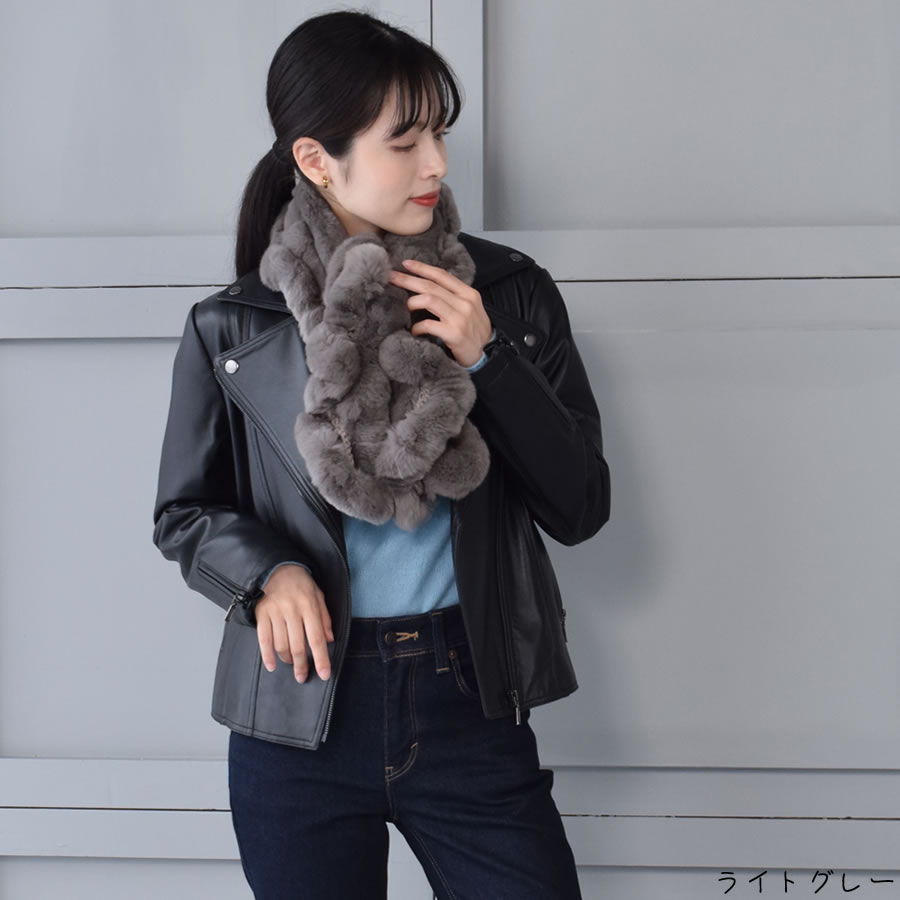 レッキスラビット フリル マフラー レッキス ふわふわ リアルファー レディース フリルデザイン 秋冬 ギフト  ミセス ファッション(FM3606)