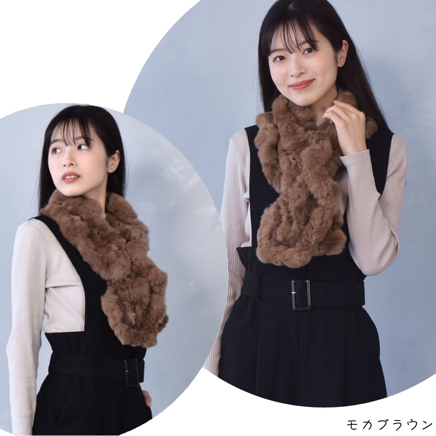 レッキスラビット フリル マフラー レッキス ふわふわ リアルファー レディース フリルデザイン 秋冬 ギフト  ミセス ファッション(FM3606)