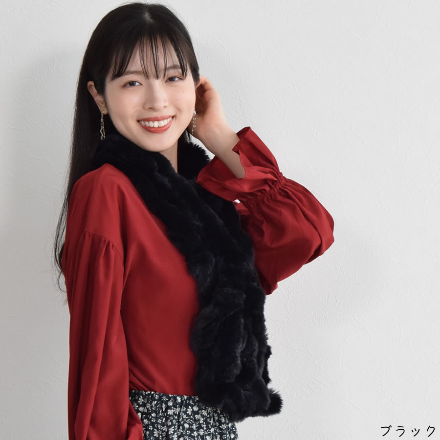 レッキスラビット フリル マフラー レッキス ふわふわ リアルファー レディース フリルデザイン 秋冬 ギフト  ミセス ファッション(FM3606)