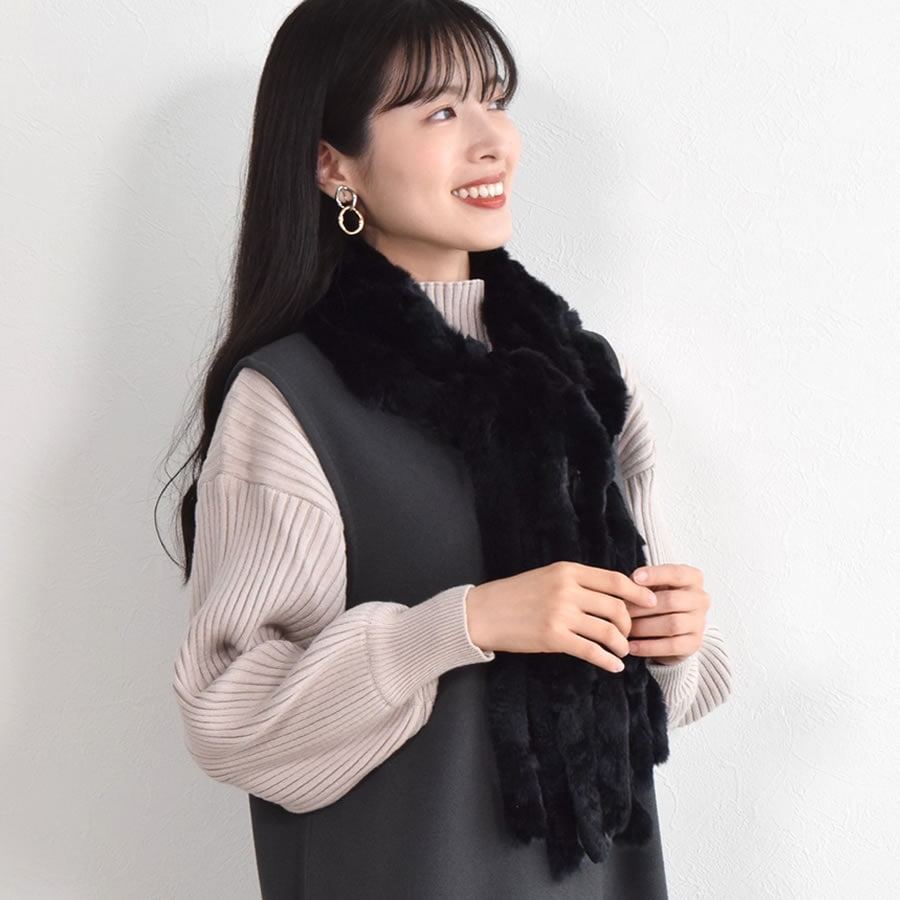 レッキス ラビット マフラー ファーマフラー レディース カジュアル フォーマル プレゼント ラビットファー ミセス ファッション(FM3607)