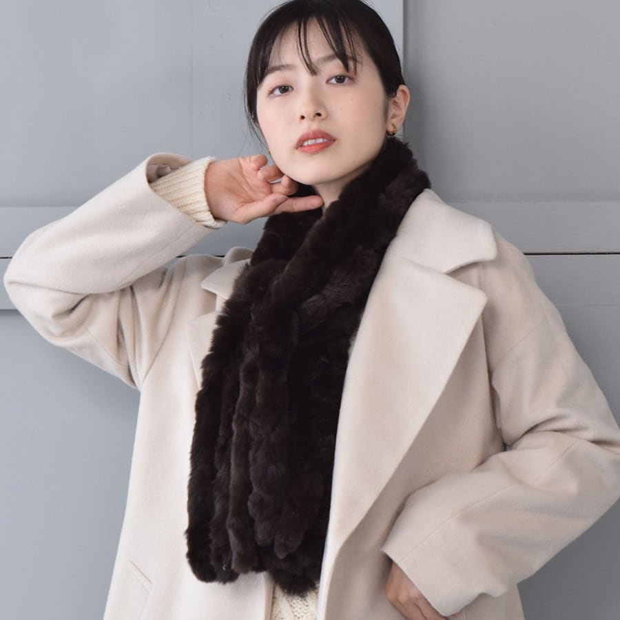 レッキス ラビット マフラー ファーマフラー レディース カジュアル フォーマル プレゼント ラビットファー ミセス ファッション(FM3607)