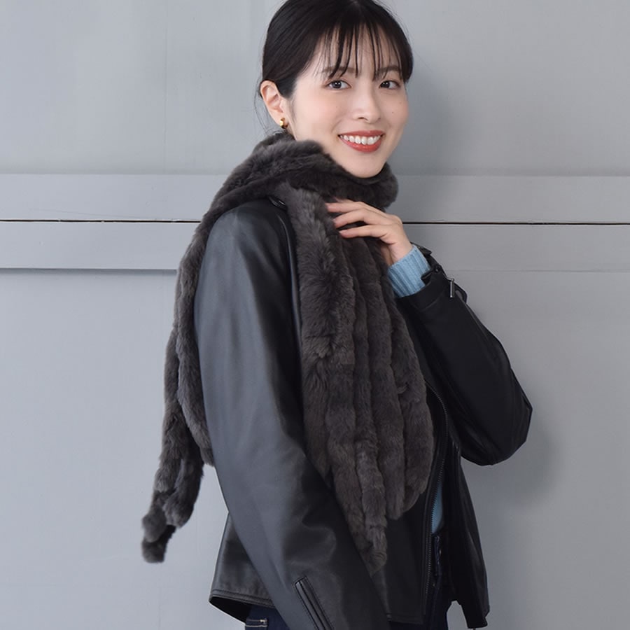 レッキス ラビット マフラー ファーマフラー レディース カジュアル フォーマル プレゼント ラビットファー ミセス ファッション(FM3607)