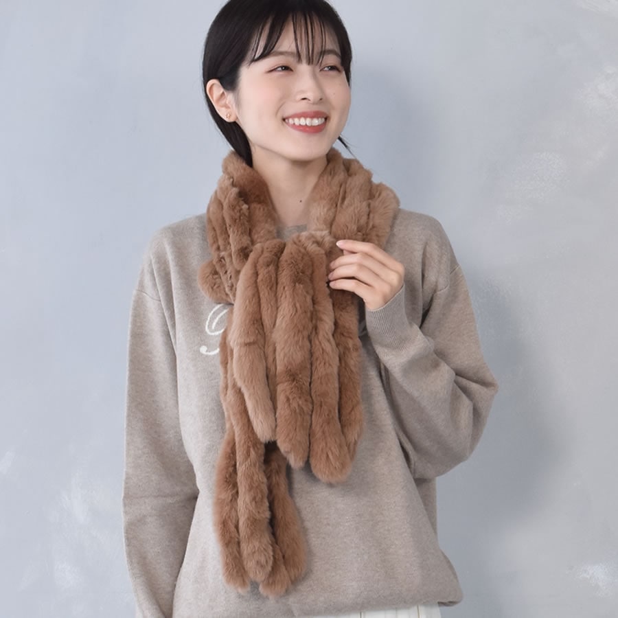 レッキス ラビット マフラー ファーマフラー レディース カジュアル フォーマル プレゼント ラビットファー ミセス ファッション(FM3607)