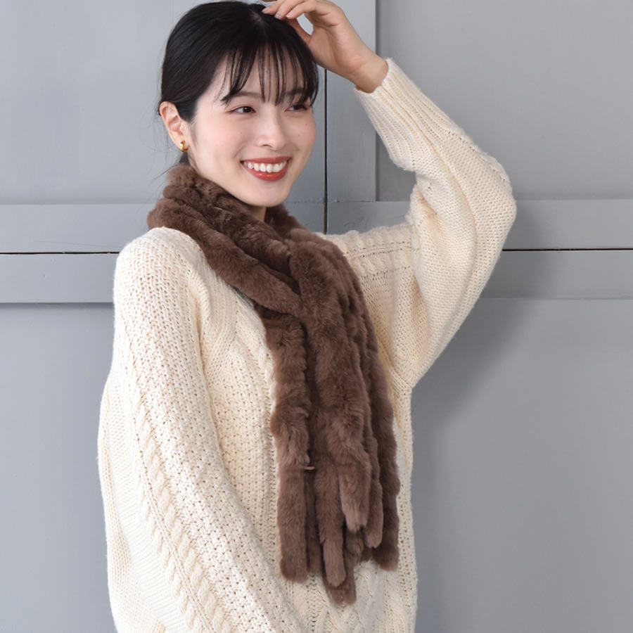 レッキス ラビット マフラー ファーマフラー レディース カジュアル フォーマル プレゼント ラビットファー ミセス ファッション(FM3607)
