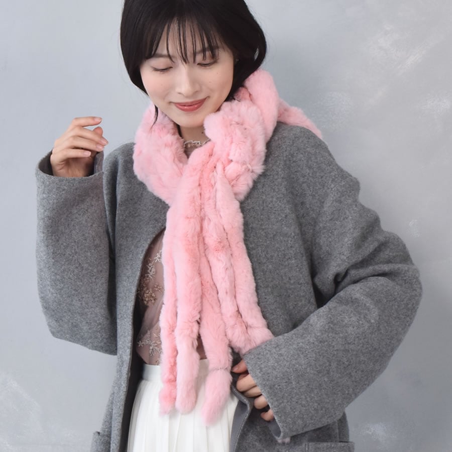 レッキス ラビット マフラー ファーマフラー レディース カジュアル フォーマル プレゼント ラビットファー ミセス ファッション(FM3607)