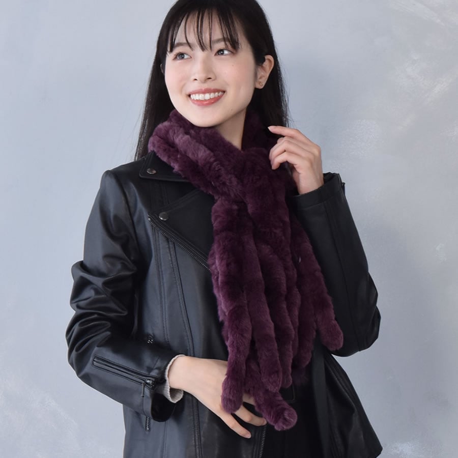 レッキス ラビット マフラー ファーマフラー レディース カジュアル フォーマル プレゼント ラビットファー ミセス ファッション(FM3607)