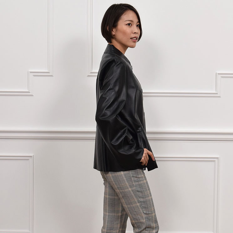 レザー リバーシブル ジャケット ステンカラー[MONCADA]タイプ 革 毛皮 ファー 女性用 レデイース プレゼント ギフト ミセス ファッション(la4960)