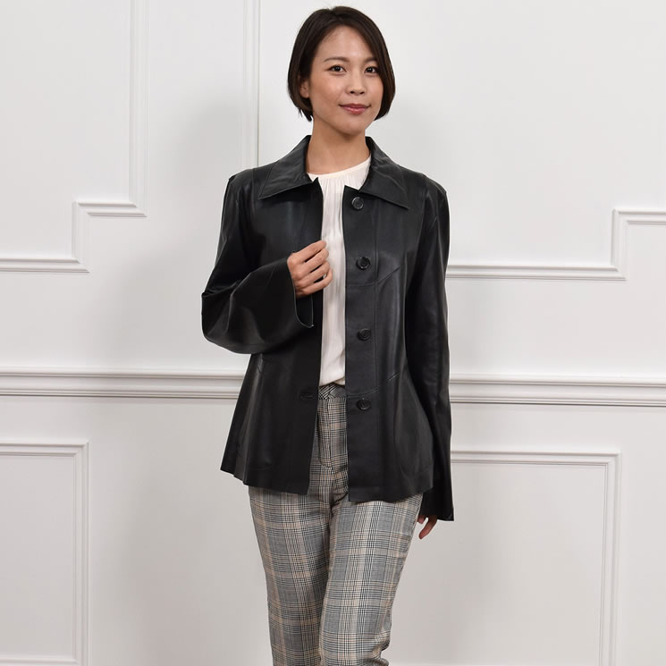レザー リバーシブル ジャケット ステンカラー[MONCADA]タイプ 革 毛皮 ファー 女性用 レデイース プレゼント ギフト ミセス ファッション(la4960)