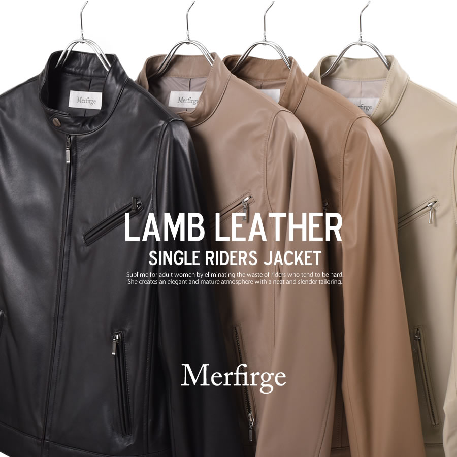 ラムレザー シングル ライダース ジャケット[Merfirge] 本革 羊革 リアルレザー 秋 冬 秋冬 春 シングル(KT8003)