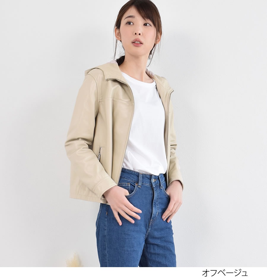 ラム レザー ジャケット フード付 レザージャケット [Merfirge]ラム フード付ジャケット アウター 本革 羊革 フード付き リアルレザー 秋 冬 秋冬 春 シングル(kt8009)