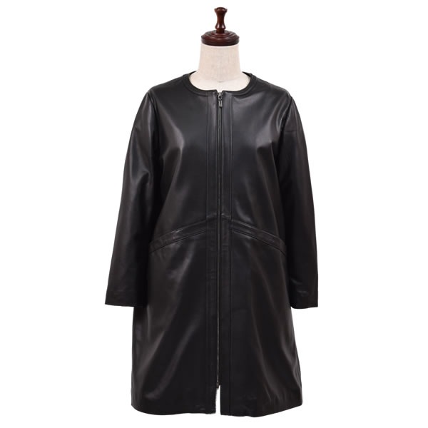 本革 ラム レザー パンチング ノーカラー コート   [Merfirge]パンチングレザー ドット柄 レディース ジャケット 秋 冬 春 ノーカラー 襟なし (kt8021)