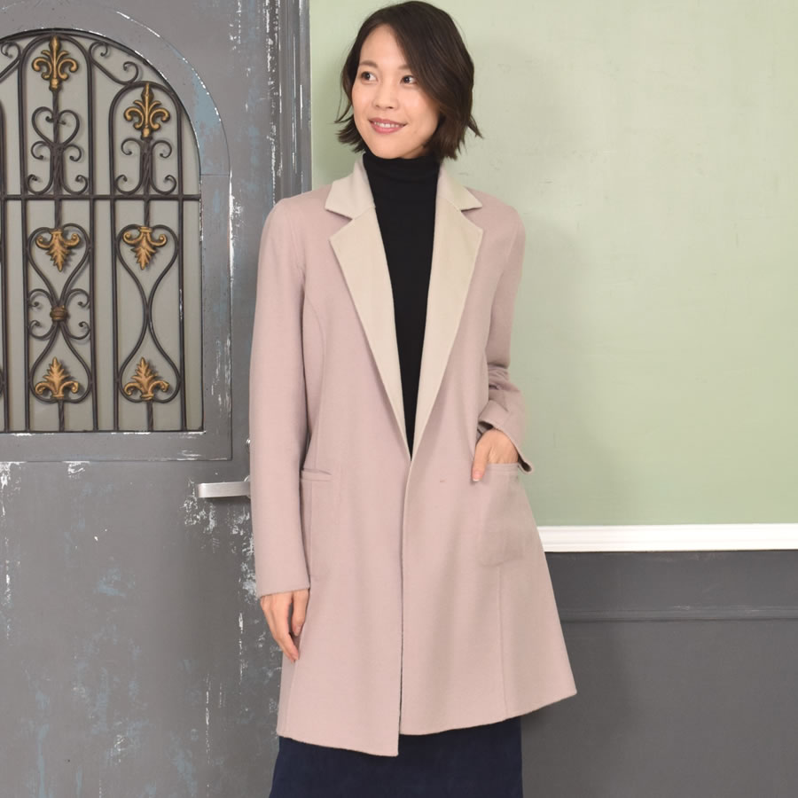 テーラーコート[MONCADA]カシミヤ 混紡 リバーシブル カシミア ウール ウィメンズ レディース コート ダブルフェイス リバーシブル アウター ミドル丈 テーラー チェスター (CW1630)