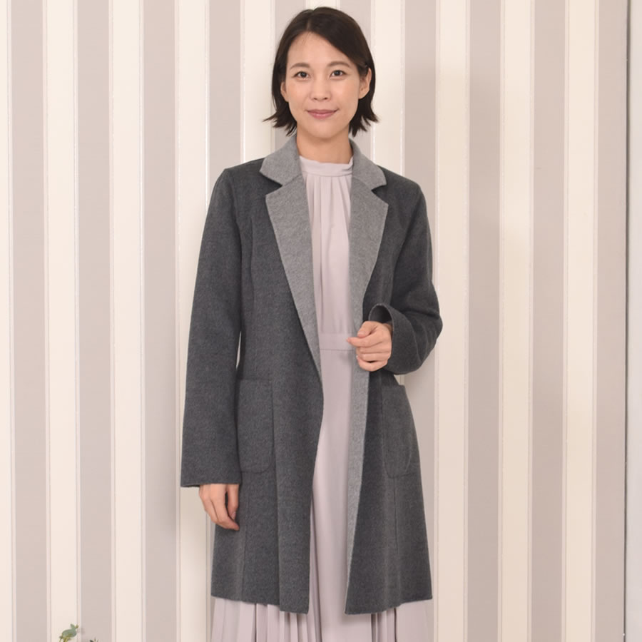 テーラーコート[MONCADA]カシミヤ 混紡 リバーシブル カシミア ウール ウィメンズ レディース コート ダブルフェイス リバーシブル アウター ミドル丈 テーラー チェスター (CW1630)