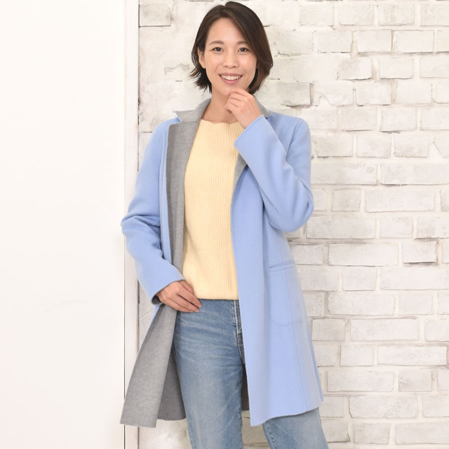 テーラーコート[MONCADA]カシミヤ 混紡 リバーシブル カシミア ウール ウィメンズ レディース コート ダブルフェイス リバーシブル アウター ミドル丈 テーラー チェスター (CW1630)