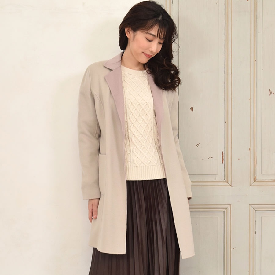 テーラーコート[MONCADA]カシミヤ 混紡 リバーシブル カシミア ウール ウィメンズ レディース コート ダブルフェイス リバーシブル アウター ミドル丈 テーラー チェスター (CW1630)