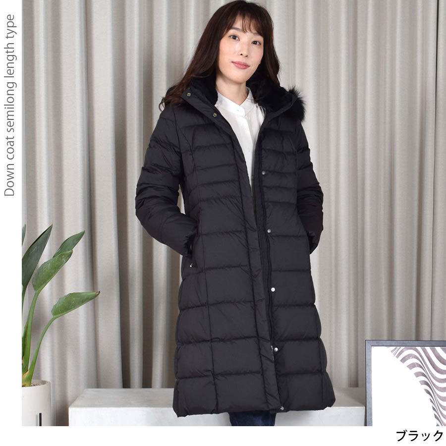 ダウンコート レディース  セミ ロング メルファージュ ダウン90% フォックス ファー フード付き ダウン コート ロングコート ロング丈コート【着丈約100CM】 (d3415)
