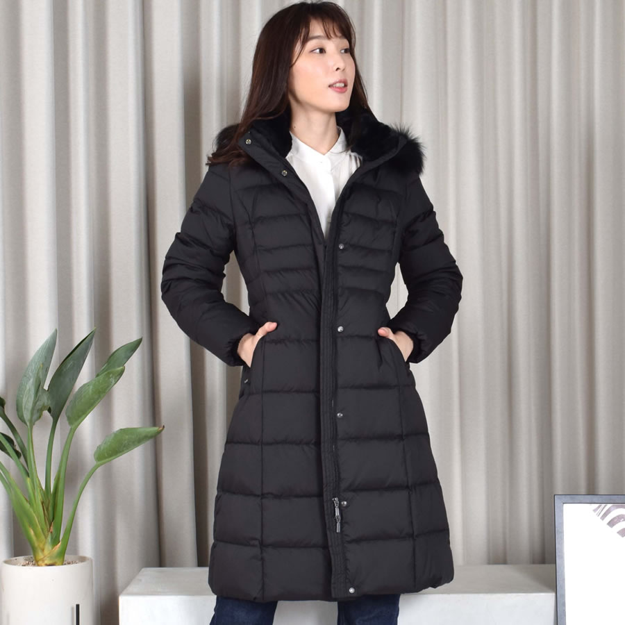 ダウンコート レディース  セミ ロング メルファージュ ダウン90% フォックス ファー フード付き ダウン コート ロングコート ロング丈コート【着丈約100CM】 (d3415)