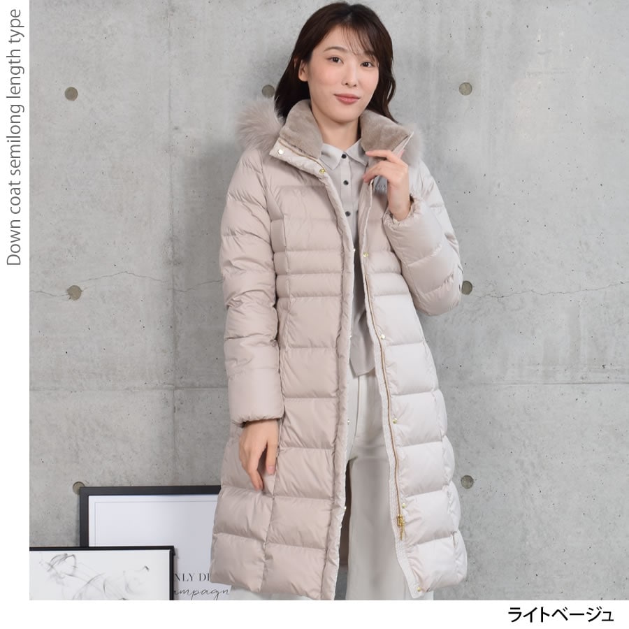ダウンコート レディース  セミ ロング メルファージュ ダウン90% フォックス ファー フード付き ダウン コート ロングコート ロング丈コート【着丈約100CM】 (d3415)