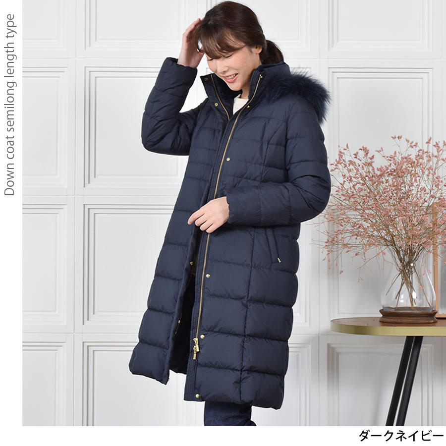 ダウンコート レディース  セミ ロング メルファージュ ダウン90% フォックス ファー フード付き ダウン コート ロングコート ロング丈コート【着丈約100CM】 (d3415)