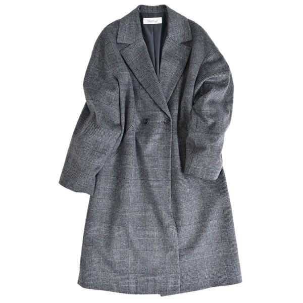 カシミヤ100%【TAKASHIMAYA】ウールロングコート　チャコールグレーM チェスターコート カシミヤ コート ウール混 グレンチェック ウール