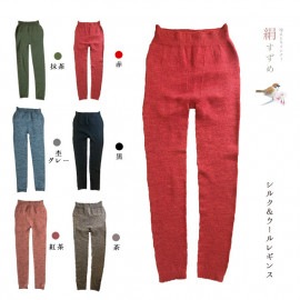 【 予約商品-1月末〜2月上旬入荷 】 絹すずめ 冷えとりスパッツ レギンス シルク&ウール 内側シルク100% 日本製 レディース 暖かい 大きいサイズ スパッツ ウール 保温 冷え性 冷えとり