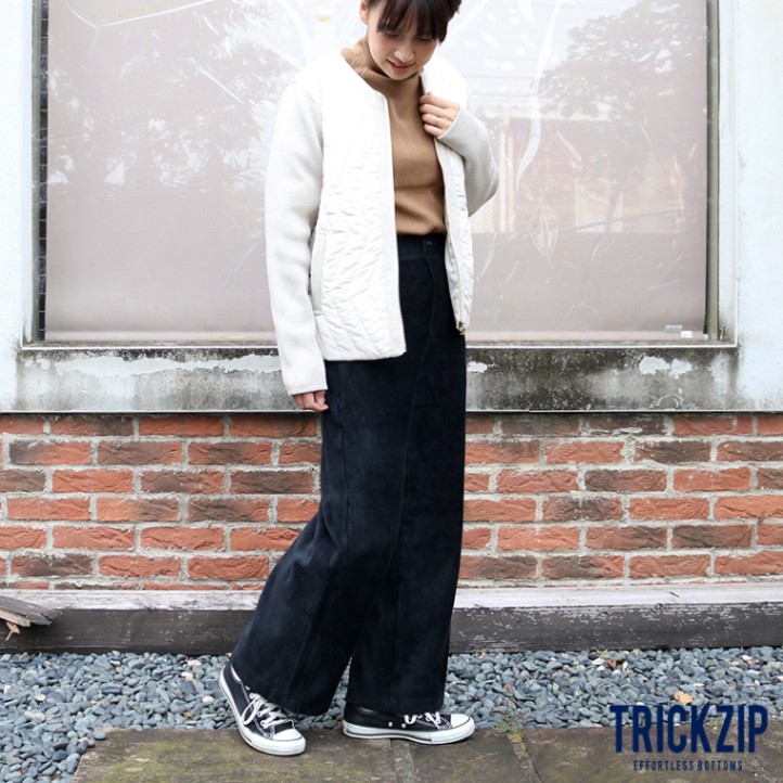 【20%OFF】トリックジップ 裏フリースニットコールのストレートワイド ＢＫ