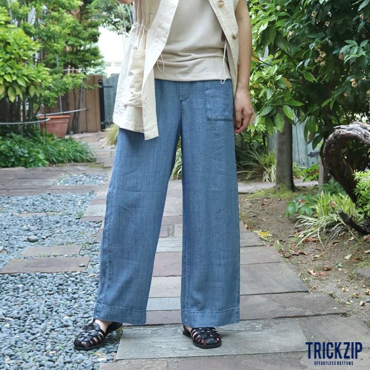トリックジップ テンセルリネンデニムのロングワイド BL