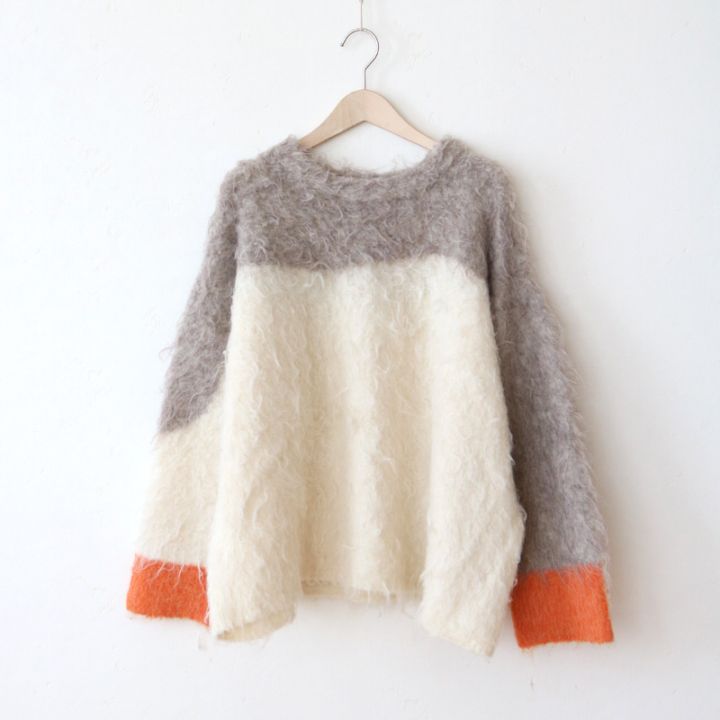 Babウェーブ配色ショートニットトップス