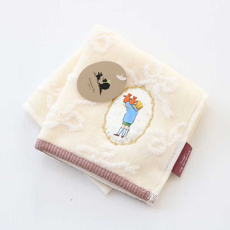 【3月上旬お届け】くらはしれい プリントアップリケハンカチ BEG