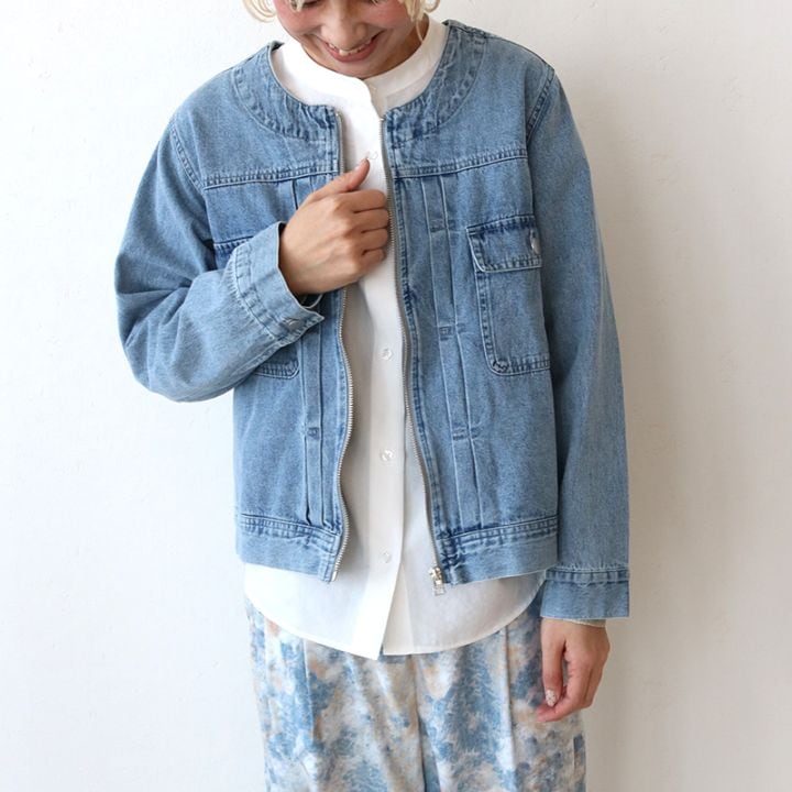 デニムノーカラージャケット BL