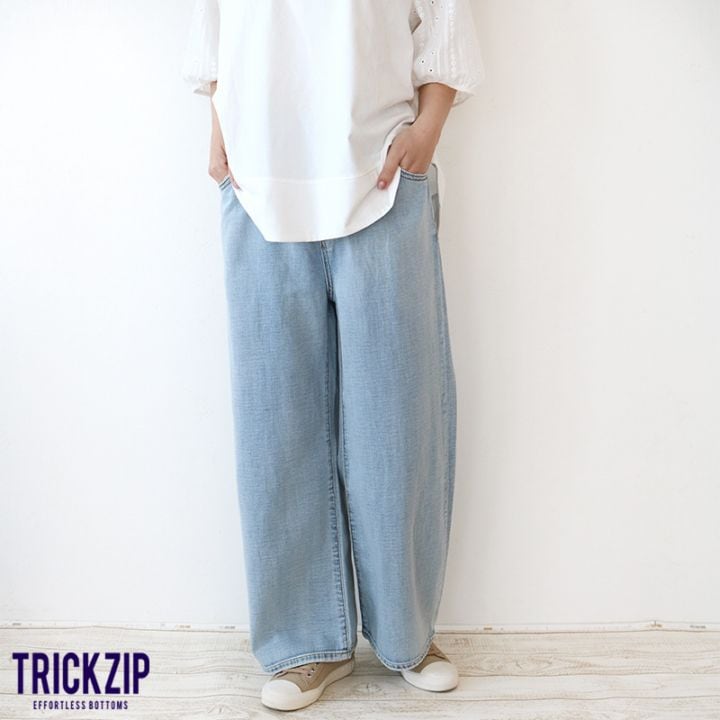 トリックジップ 涼やわリネンデニムのNEWカーブパンツ BL
