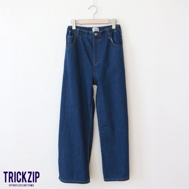 トリックジップ 涼やわリネンデニムのNEWカーブパンツ NV