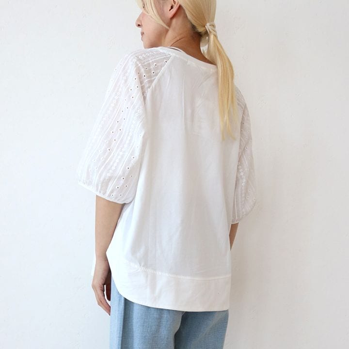 5分袖レース切替ブラウス
