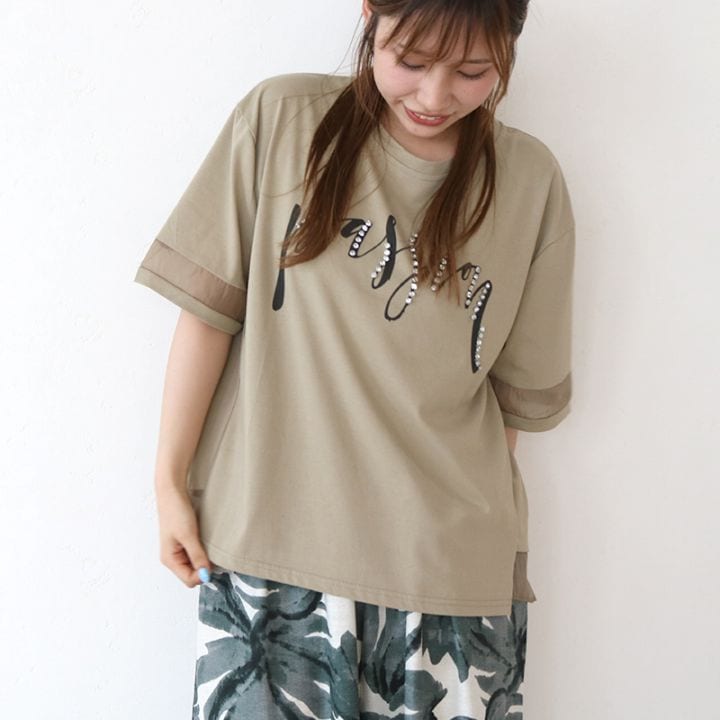 シフォン切替カットソー