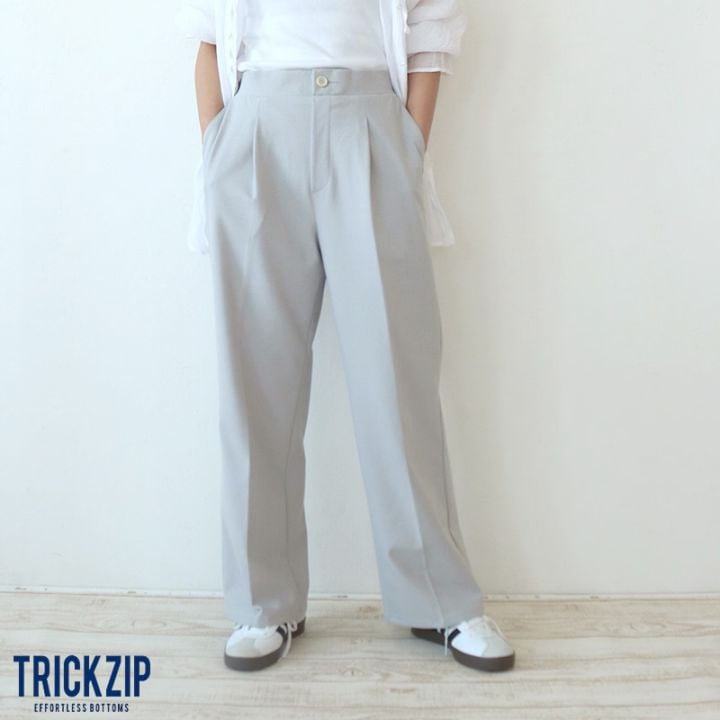 トリックジップ きれいめポンチのタックストレートパンツ LGY