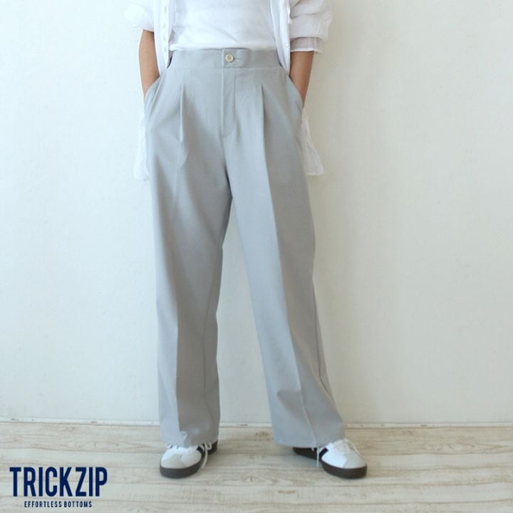 トリックジップ きれいめポンチのタックストレートパンツ LGY