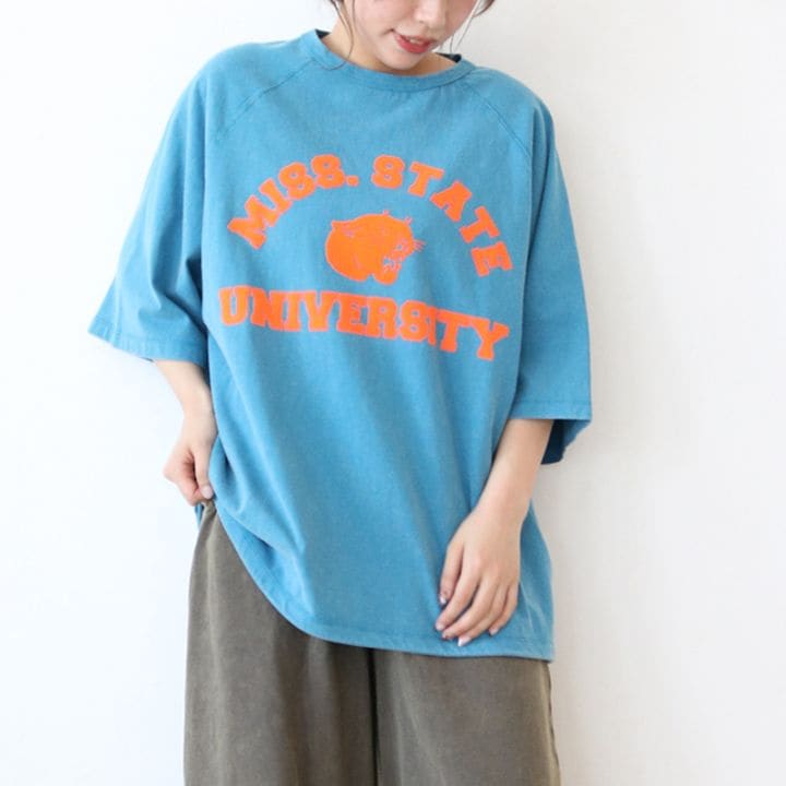 天竺編みラグランパンサープリントTシャツ 