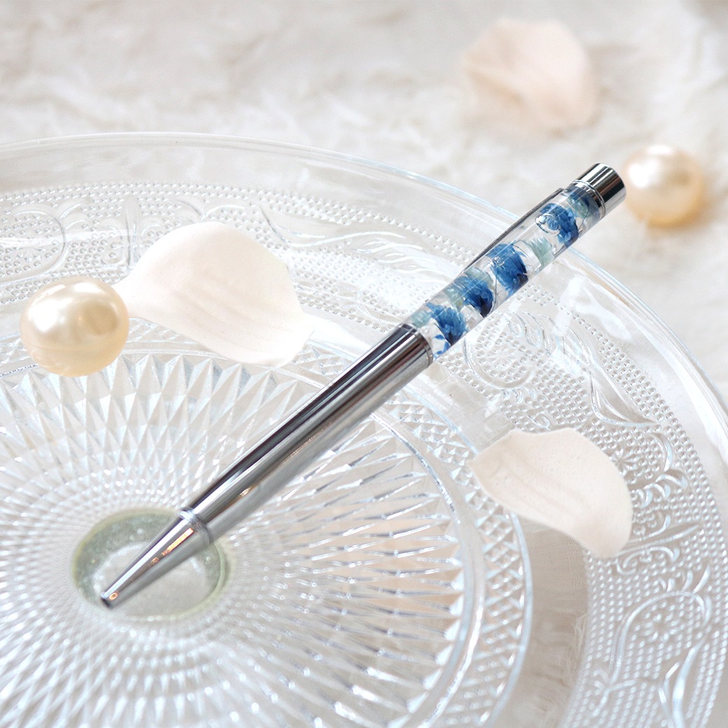 【名入れ】Thank youハガキ　花びら×ボールペン　ブルー