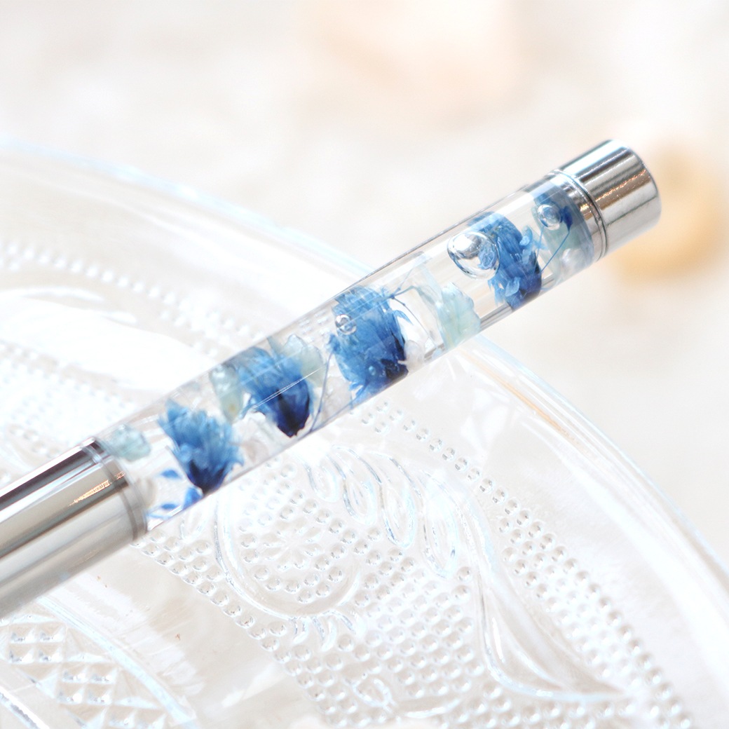 【名入れ】Thank youハガキ　花びら×ボールペン　ブルー