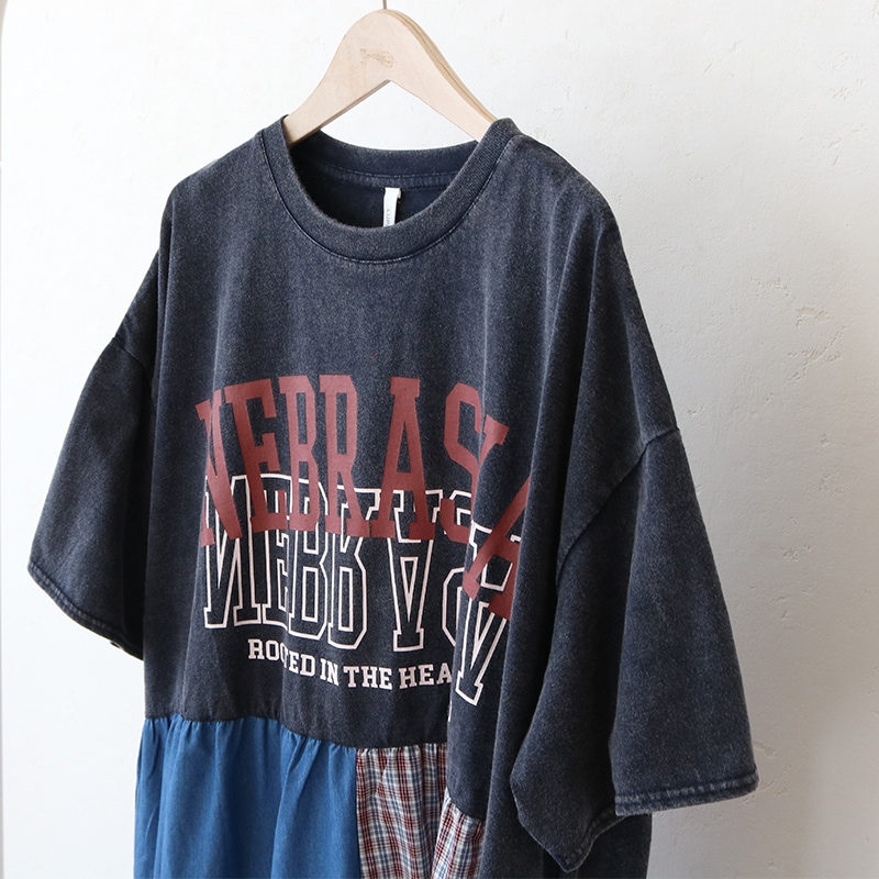 18SOE天竺ケミカル加工 切替ギャザーワンピース_t | ハンプティー