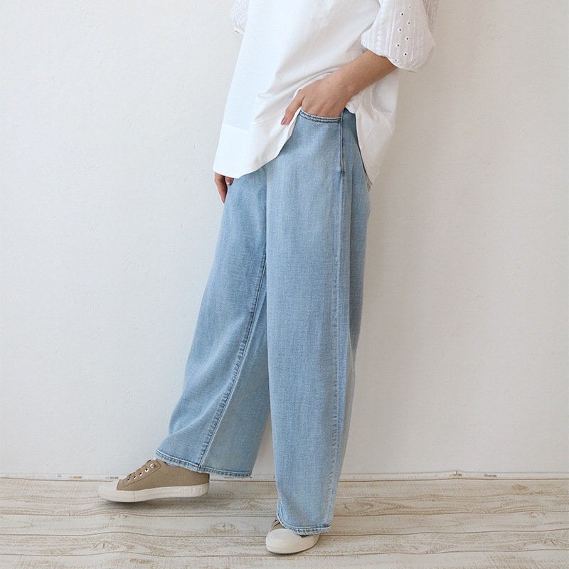 トリックジップ 涼やわリネンデニムのNEWカーブパンツ BL | ハンプ