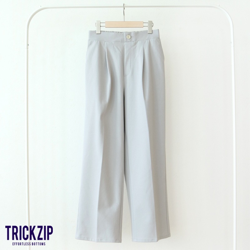 トリックジップ きれいめポンチのタックストレートパンツ LGY