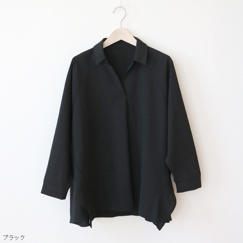 麻調バックフリルブラウス