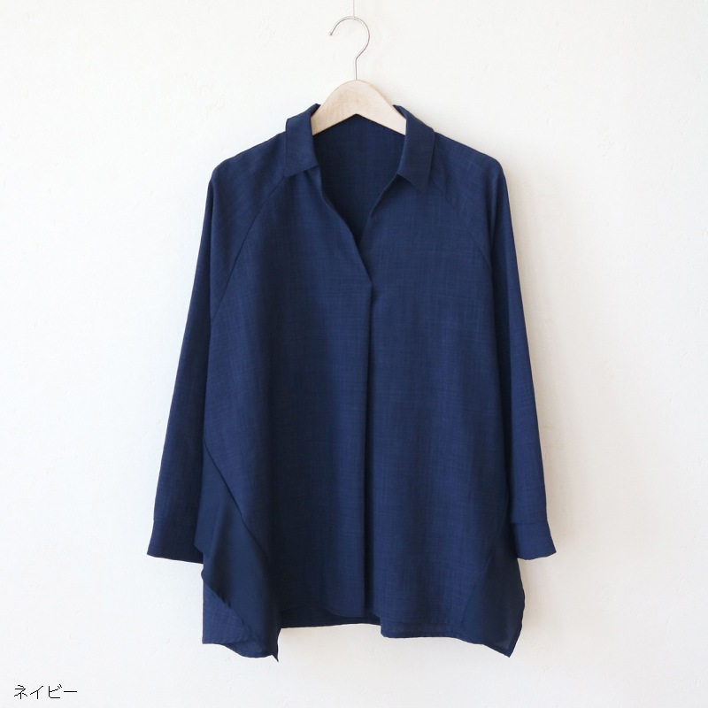 麻調バックフリルブラウス