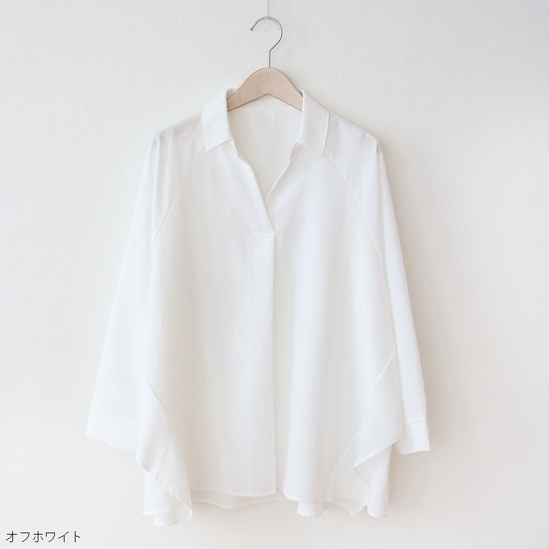 麻調バックフリルブラウス