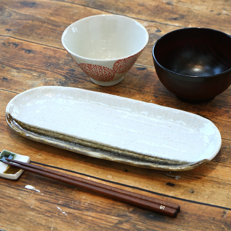 白唐津益子 小判さんま皿