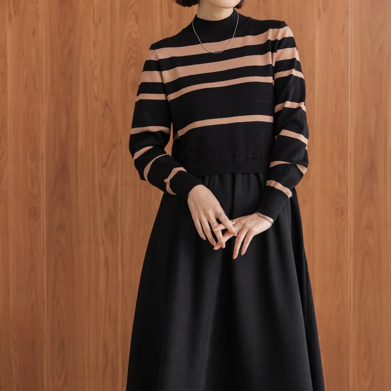 布帛ドッキングニットワンピース