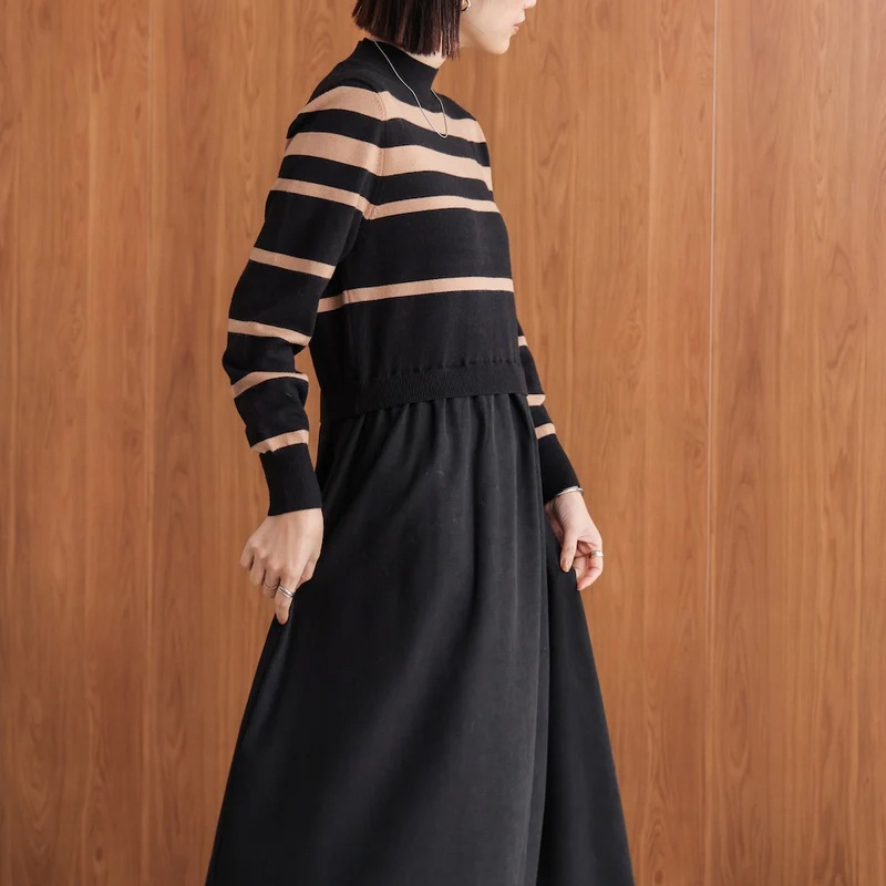 布帛ドッキングニットワンピース