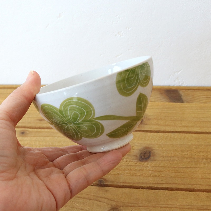 クローバー 丸茶碗 緑